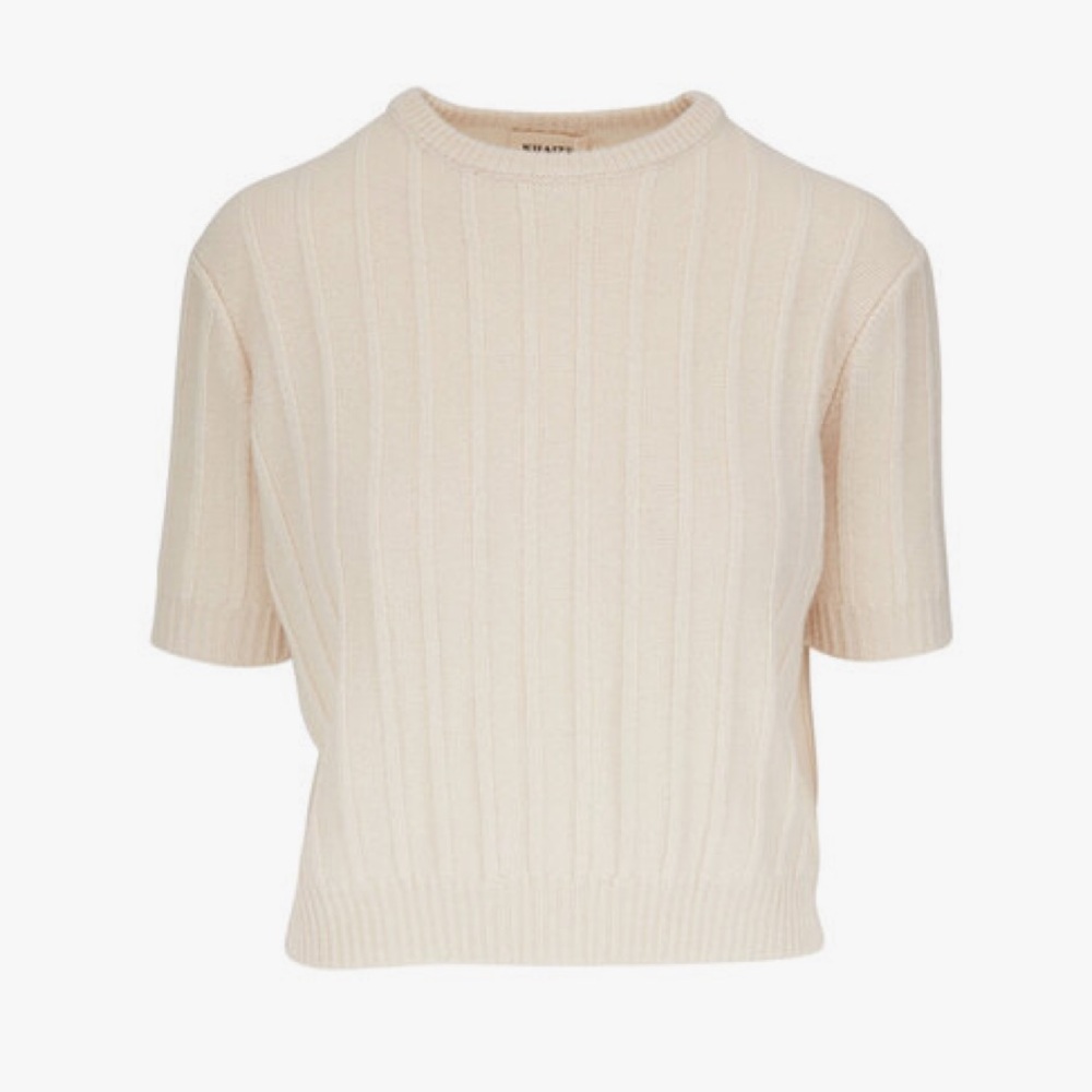 Khaite Esmerelda Magnolia Short Sleeve Cashmere Sweater NWT